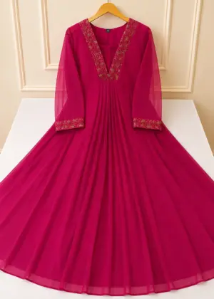 Elegant Georgette Umbrella Kurti Rani Pink-HIFI70