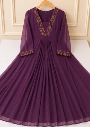 Elegant Georgette Umbrella Kurti Wine-HIFI75