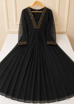 Elegant Georgette Umbrella Kurti Black-HIFI74