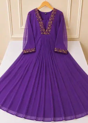 Elegant Georgette Umbrella Kurti Purple-HIFI71