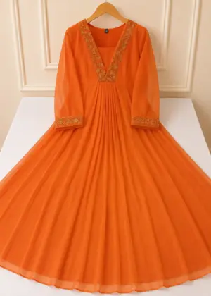 Elegant Georgette Umbrella Kurti Rust Orange-HIFI72