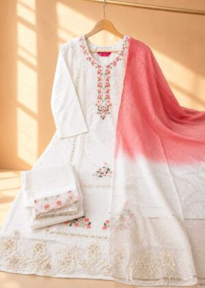 Ivory White Floral Embroidered 3-Piece Kurta Set-HIFI120