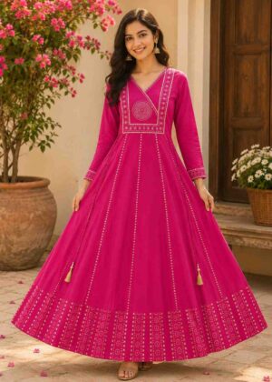 Pink V-Neck Mul Cotton Umbrella Top-HIFI50