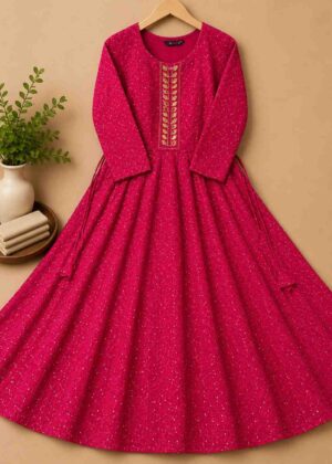 Premium Rani Pink Colour Party Wear Short Umbrella Kurti-HIFI109
