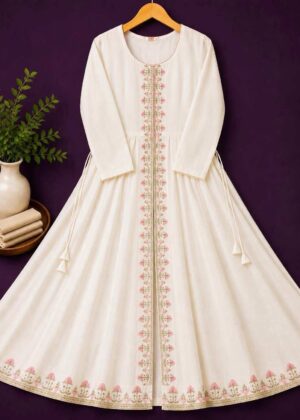 Graceful Baby Pink Embroidered A- Line Short Kurti-HIFI112