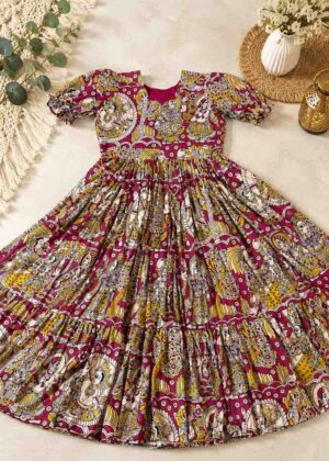 Soft Cotton Kalamkari Printed Flared Gown for Women-HIFI137