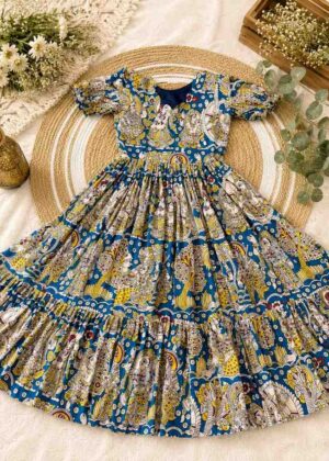 Soft Cotton Kalamkari Printed Flared Gown for Women-HIFI138
