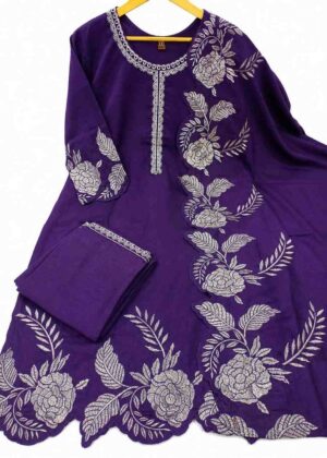 Premium Vichithra Silk 3 Piece Embroidered Kurti Set  Violet -HIFI218