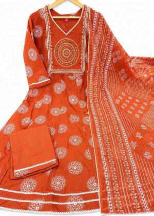 Cotton Printed Anarkali Kurti Pant & Dupatta Set-HIFI315