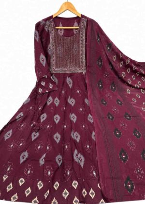 Premium Rayon Cotton Long Umbrella Kurti with Printed Dupatta-HIFI235