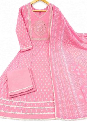Cotton Printed Anarkali Kurti Pant & Dupatta Set-HIFI317
