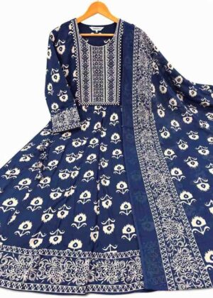 Premium Rayon Cotton Long Umbrella Kurti with Printed Dupatta-HIFI233