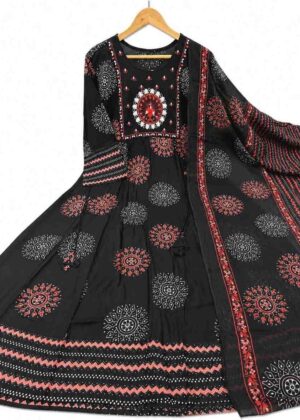 Premium Rayon Cotton Long Umbrella Kurti with Printed Dupatta-HIFI234