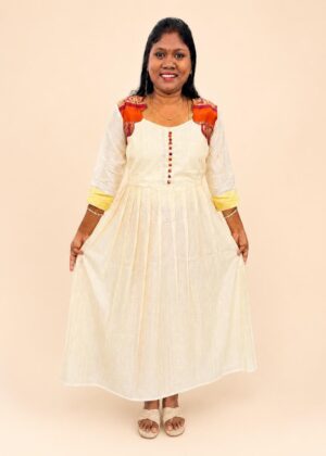 Premium Raw Silk Traditional Umbrella Dress with Scallop Neck | Ethnic Long Anarkali–HIFI258
