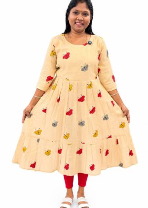 Butterfly Embroidered Tissue Umbrella Frock for Women | Round Neck-HIFI260