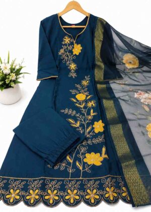 Premium Glass Two tone Embroidered 3 Piece Suit Set-HIFI167