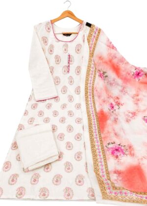 Festive Roman Silk Straight Kurta Set with Floral Dupatta – HIFI252