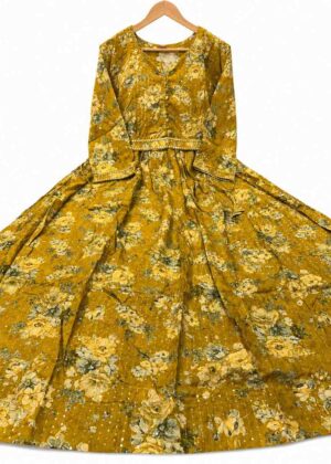 Floral Rayon Long Umbrella Frock with Belt – Sequin Print – HIFI254
