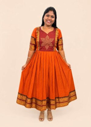 Traditional Silk Cotton Long Umbrella Frock| Ethnic Dress with Lining-HIFI259