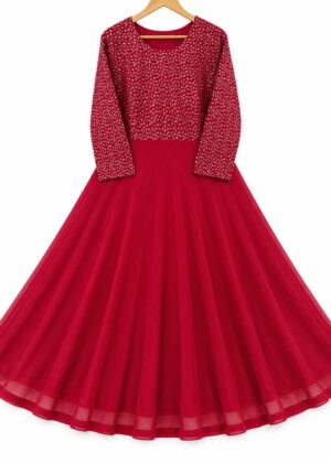 Premium Georgette Plus Size Embroidered Umbrella Gown-HIFI272