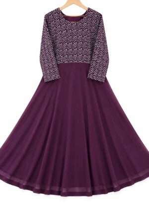 Premium Georgette Plus Size Embroidered Umbrella Gown-HIFI274