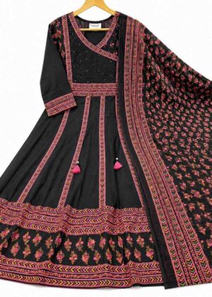 Premium Mul Cotton Umbrella Kurti with Printed Mul Cotton Shawl | V-Neck-HIFI222