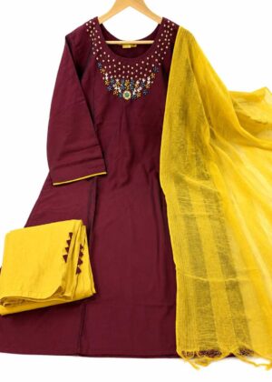 Premium Taffeta Silk Party Wear 3-Piece Set – HIFI240