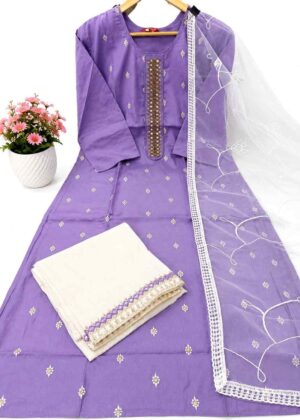 Women's Trending Roman Silk Embroidered Straight Kurta Set-HIFI172