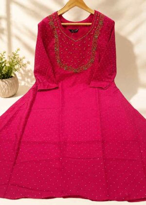 Royal Pink Embroidered Anarkali Kurti  – Premium Party Wear-HIFI191