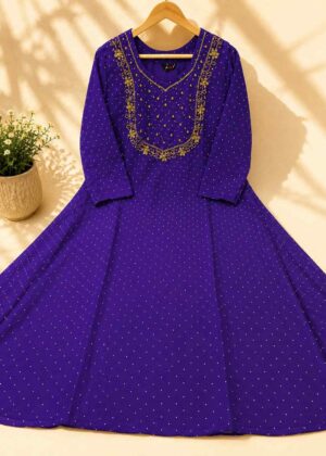 Royal Purple Embroidered Anarkali Kurti  – Premium Party Wear-HIFI190