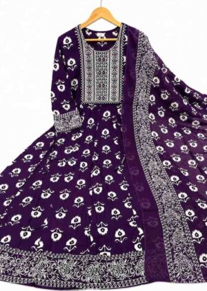 Premium Rayon Cotton Long Umbrella Kurti with Printed Dupatta-HIFI231