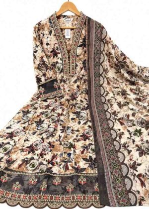 Premium Rayon Cotton Long Umbrella Kurti with Printed Dupatta-HIFI236