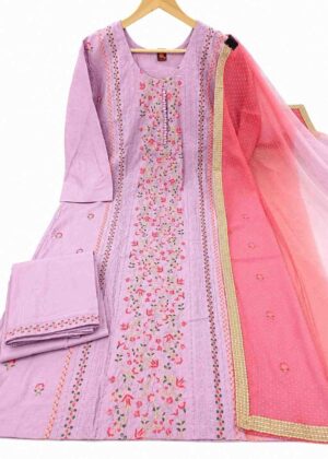 Premium Roman Silk Floral Embroidered 3-Piece Kurti Set – HIFI242