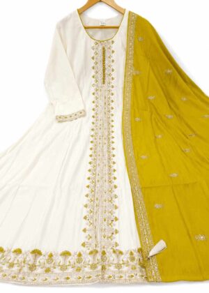 Premium Roman Silk Embroidered Anarkali Set with Dupatta-HIFI264