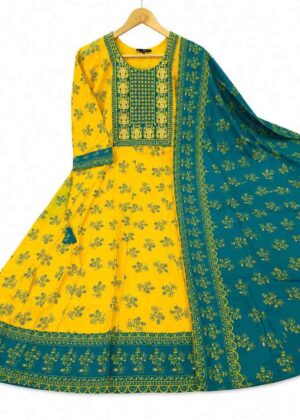 Elegant Rayon Umbrella Kurti with Printed Shawl -HIFI280
