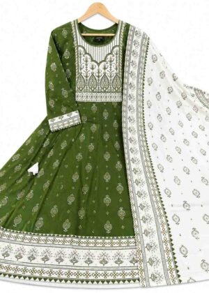 Elegant Rayon Umbrella Kurti with Printed Shawl -HIFI278